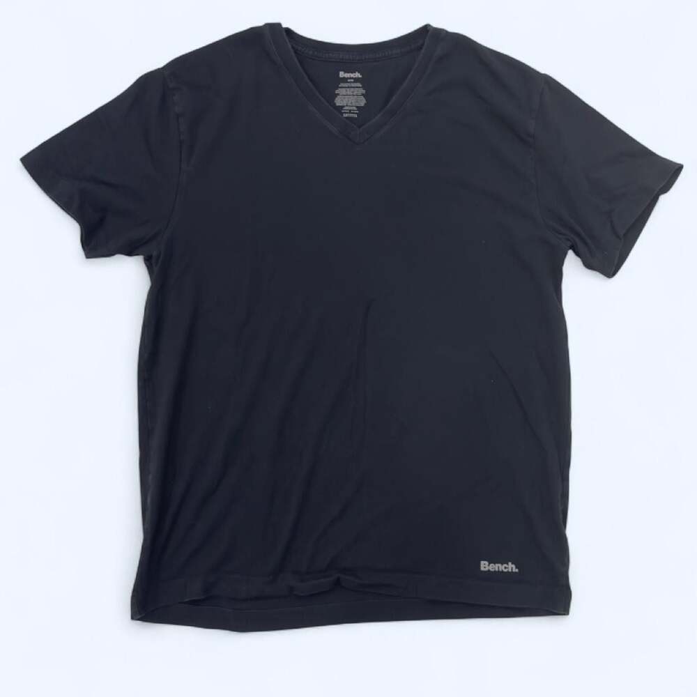 Bench Men's Short Sleeve V-Neck T-Shirt Black Cotton Stretch